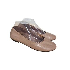 Vionic Julieta Flat Shoes Womens Size 8 Wide Taupe Snake‎ Scallop Ballet Comfort